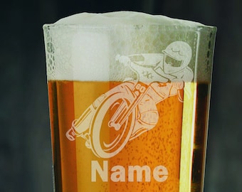 Personalised Motorcycle Speedway Laser Etched Whiskey / High-Ball / Pint / Tankard Glass