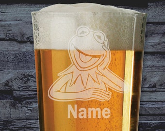 Personalised Muppet's Kermit Frog Laser Etched Whiskey / High-Ball / Pint / Tankard Glass