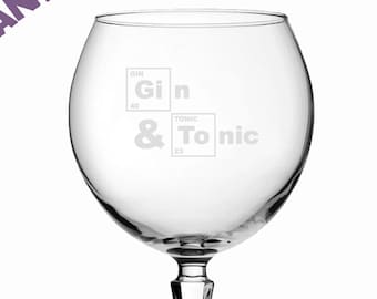 Laser Etched Large Gin & Tonic Periodic Table of Elements Funny Gin Glass Gift