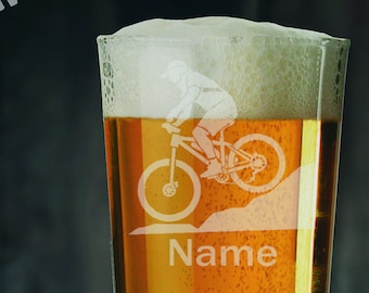 Personalised Mountain Biker Laser Etched Whiskey / High-Ball / Pint / Tankard Glass