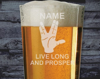 Personalised Live Long and Prosper Inspired Laser Etched Whiskey / High-Ball / Pint / Tankard Glass