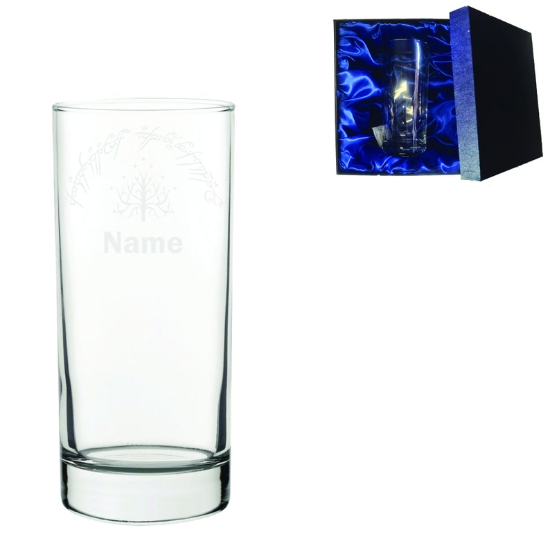 Personalised Lord of the Rings Laser Etched Whiskey / High-Ball / Pint / Tankard Glass Highball Glass & Box