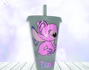 Personalised Disney Stitch Angel Inspired 24oz Reusable Plastic Tumbler Cup & Straw