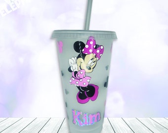 Personalised Disney Minnie Mouse Inspired 24oz  Reusable Plastic Tumbler Cup & Straw
