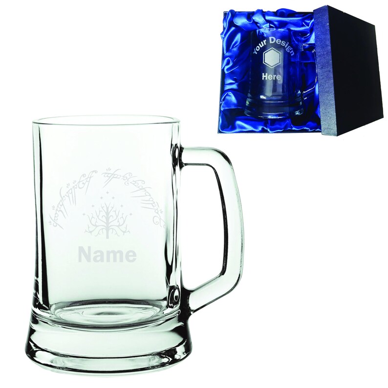 Personalised Lord of the Rings Laser Etched Whiskey / High-Ball / Pint / Tankard Glass Tankard Glass & Box