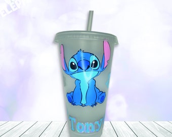 Personalised Disney Stitch Inspired 24oz  Reusable Plastic Tumbler Cup & Straw