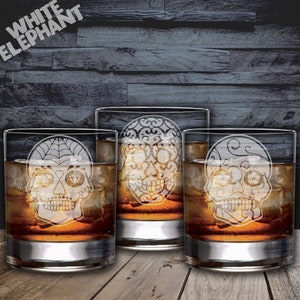 Sugar Skull 3 Laser Etched Whiskey / High-Ball / Pint Glass Gift Set Whiskey - 305ml