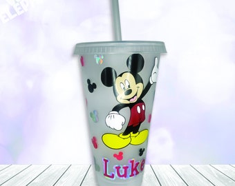 Personalised Disney Mickey Mouse Inspired 24oz  Reusable Plastic Tumbler Cup & Straw