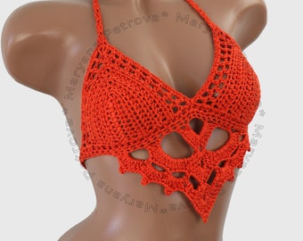 Orange gehäkeltes Bikini Top aus Baumwolle