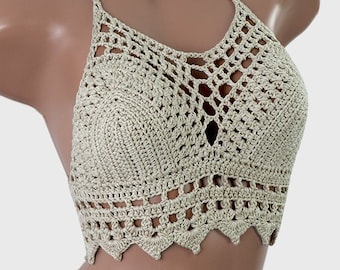Top de bikini de ganchillo, top halter de ganchillo