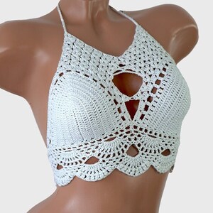 Crochet bikini top, white color top, halter top