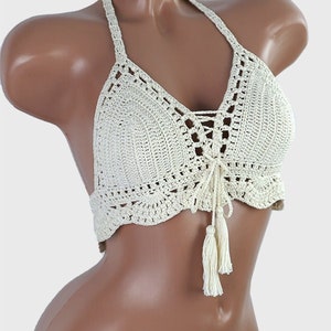 Crochet bikini top cream color image 1