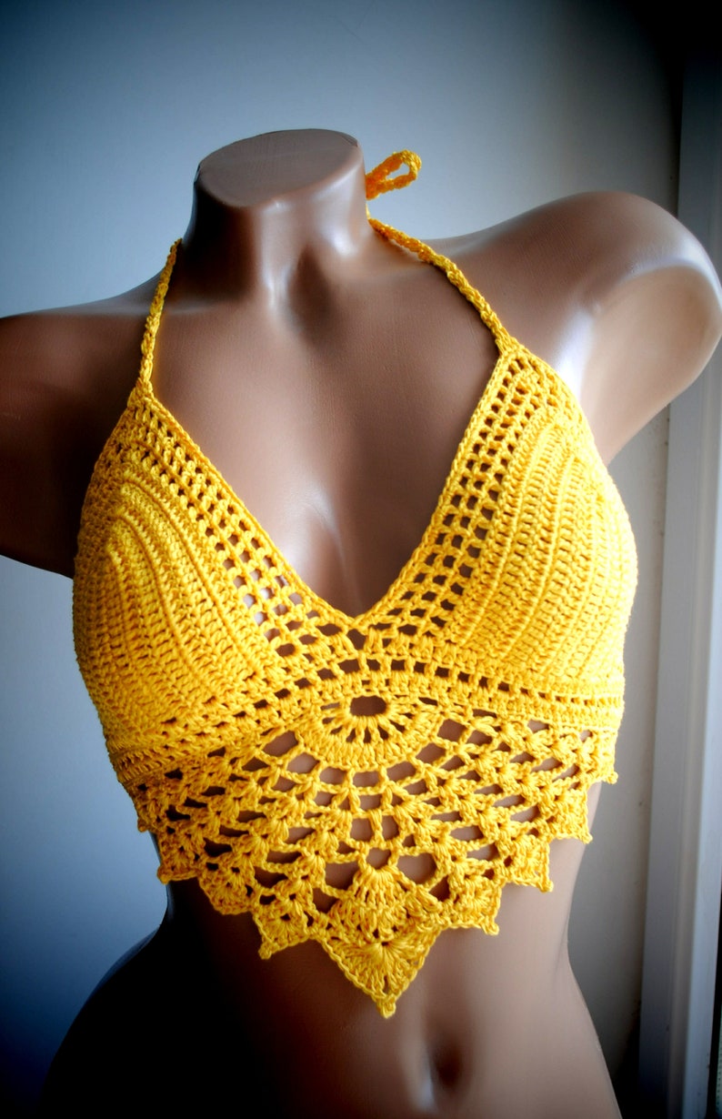 Yellow crochet top crochet bikini top image 0