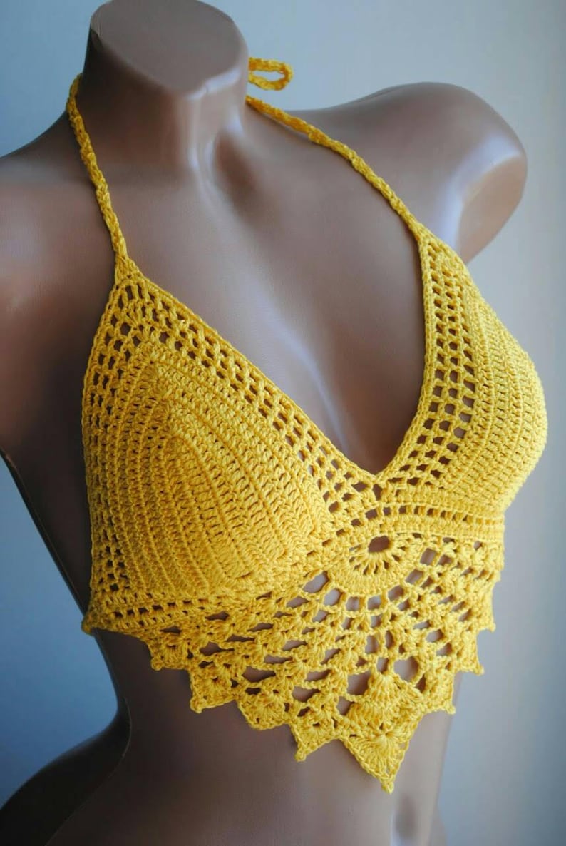 Yellow Crochet Top Crochet Bikini Top Etsy