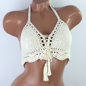 Crochet bikini top cream color image 2