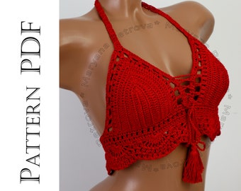 Crochet Top Pattern, Red Crochet top Pattern in English, Summer Top, 16  different Sizes Pattern