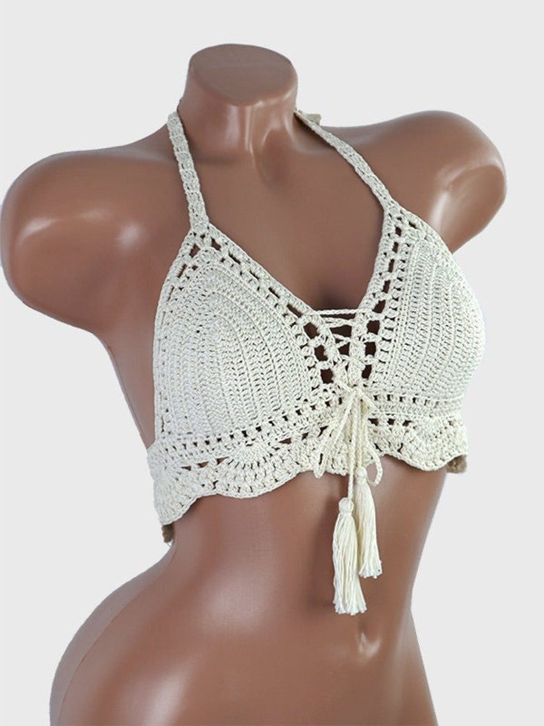 Crochet bikini top cream color image 1