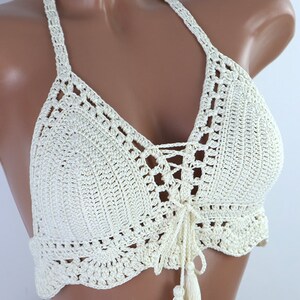 Crochet bikini top cream color image 3