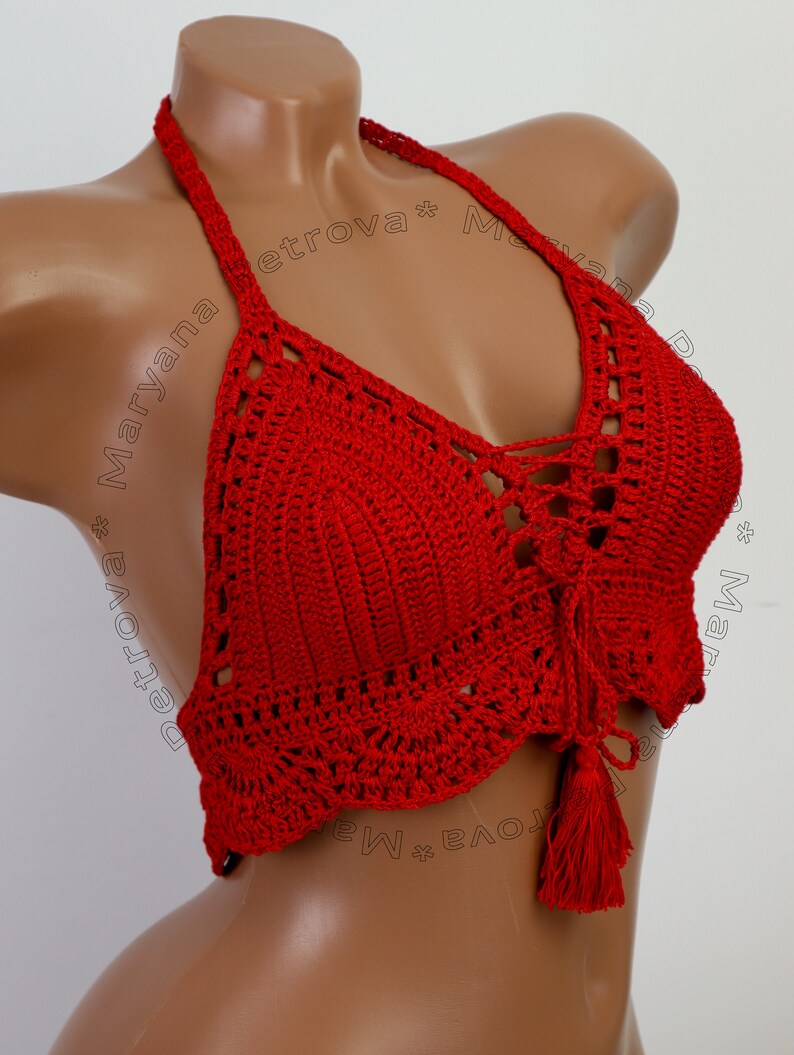 Crochet bikini top cream color image 6