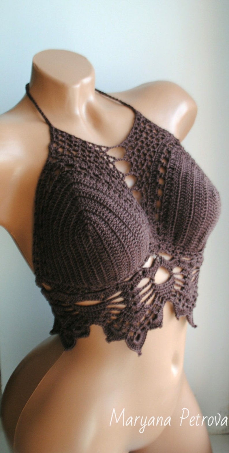 Brown halter top crochet bikini top Etsy