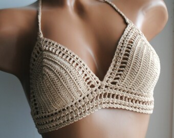 Crochet bikini top, camel color bikini top