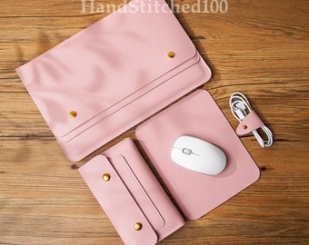 Personalized Leather Macbook Air Sleeve Handmade Macbook Pro Laptop Bag 14Inch,New 16Inch Macbook Pro Cover Set of 4pcs Colored Unique Gifts