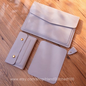 ONE SET Leather Laptop Cases, Custom Leather Laptop Sleeves, Leather Laptop Covers 15.6 with Hidden Button, 14Inch Laptop Leather Sleeve