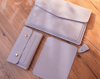 ONE SET Leather Laptop Cases, Custom Leather Laptop Sleeves, Leather Laptop Covers 15.6 with Hidden Button, 14Inch Laptop Leather Sleeve
