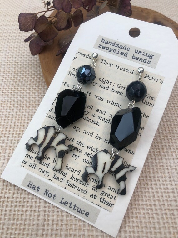 Unique Upcycled Drop Earrings, Handmade, Recycled Slow Fashion, Sustainable Jewellery, Eco-friendly, Ethical, Statement Piece, Gift For Her