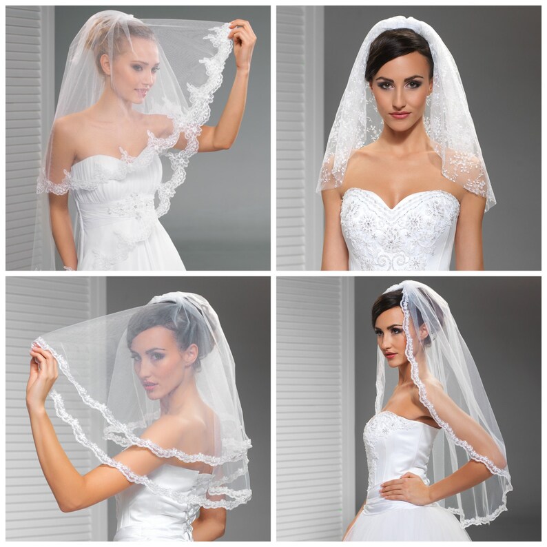 Illusion Veil Lace Edge Veil in Ivory or White Bridal Veil