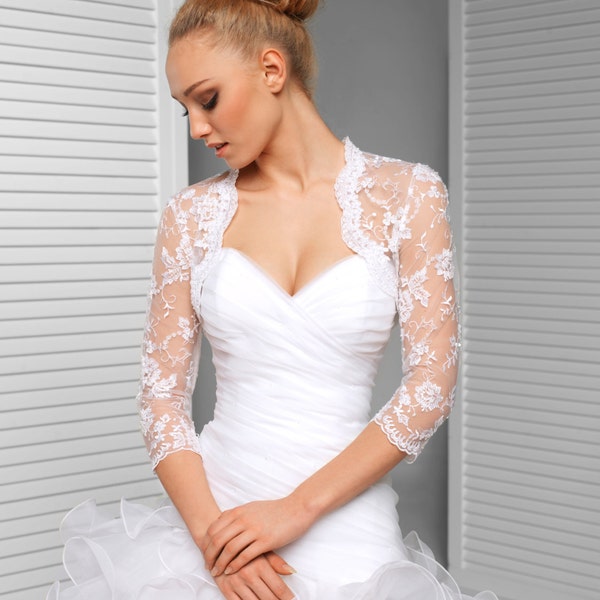 Chaqueta nupcial de encaje - Bolero de boda de encaje de manga 3/4