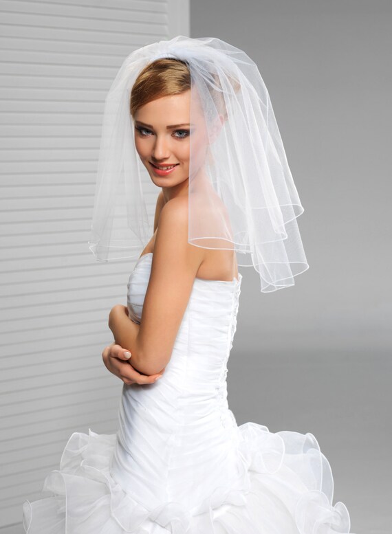 2 Tier Short Bridal Wedding Veil With Cording Edge Etsy