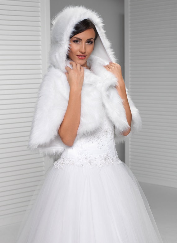 Hooded Faux Fur Bridal Cape Hooded Bridal Shrug White Etsy
