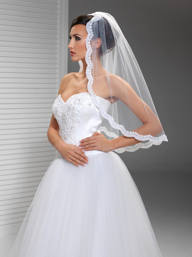 Illusion Veil Lace Edge Veil in Ivory or White Bridal Veil