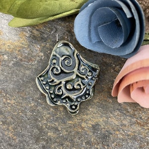Elegant blue-black artisan charm, handmade ceramic pendant for jewelry making