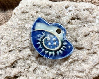 Blue Artisan Charm, Pendant, Necklace Charm, Limited Edition pendant, Handmade Ceramic, Boho Charm, Jewelry Supply, Focal Bead