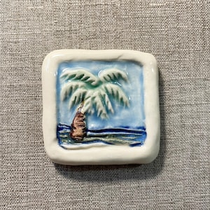 Palm Tree Ceramic Art Tile: Handmade Tropical Decor, 2x2