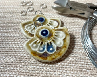 Artisan fan charm, necklace charm, limited edition pendant, handmade ceramic pendant, boho charm, jewelry supply, focal bead