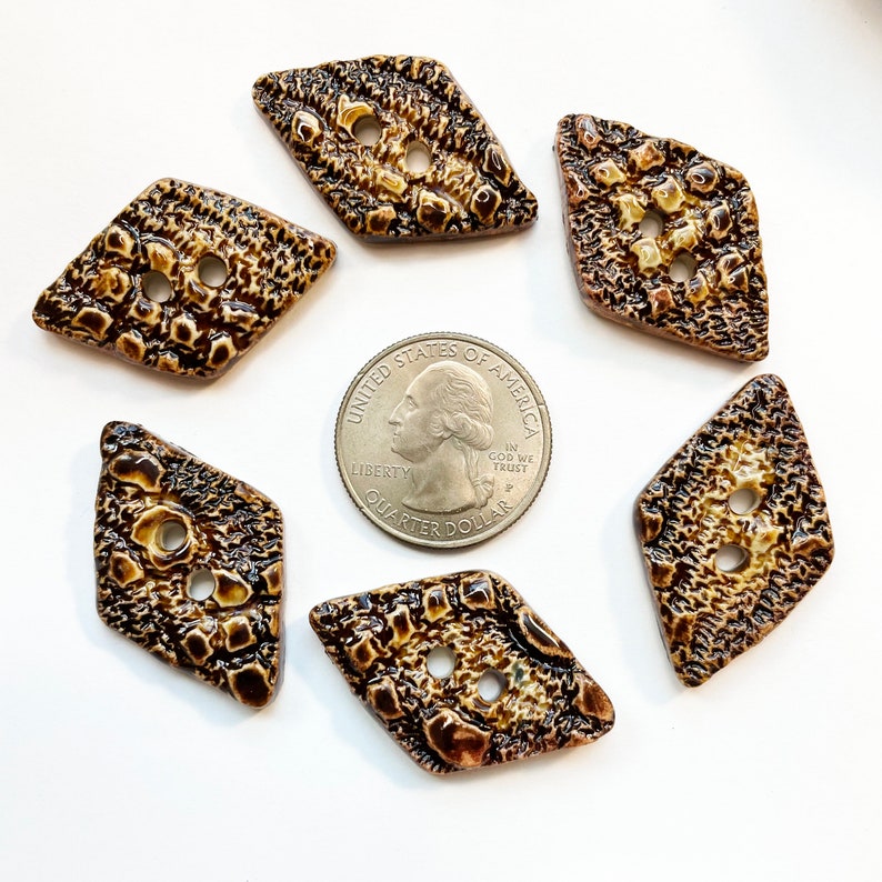 Button Diamond Pattern Diamond Shape Brown Artisan Buttons, Handmade Ceramic Connectors for ...