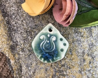 Pendant, Handmade Ceramic Bead, Blue Green, Boho Charm, Jewelry Supply, Focal Bead, Artist Pendant, Designer Bead