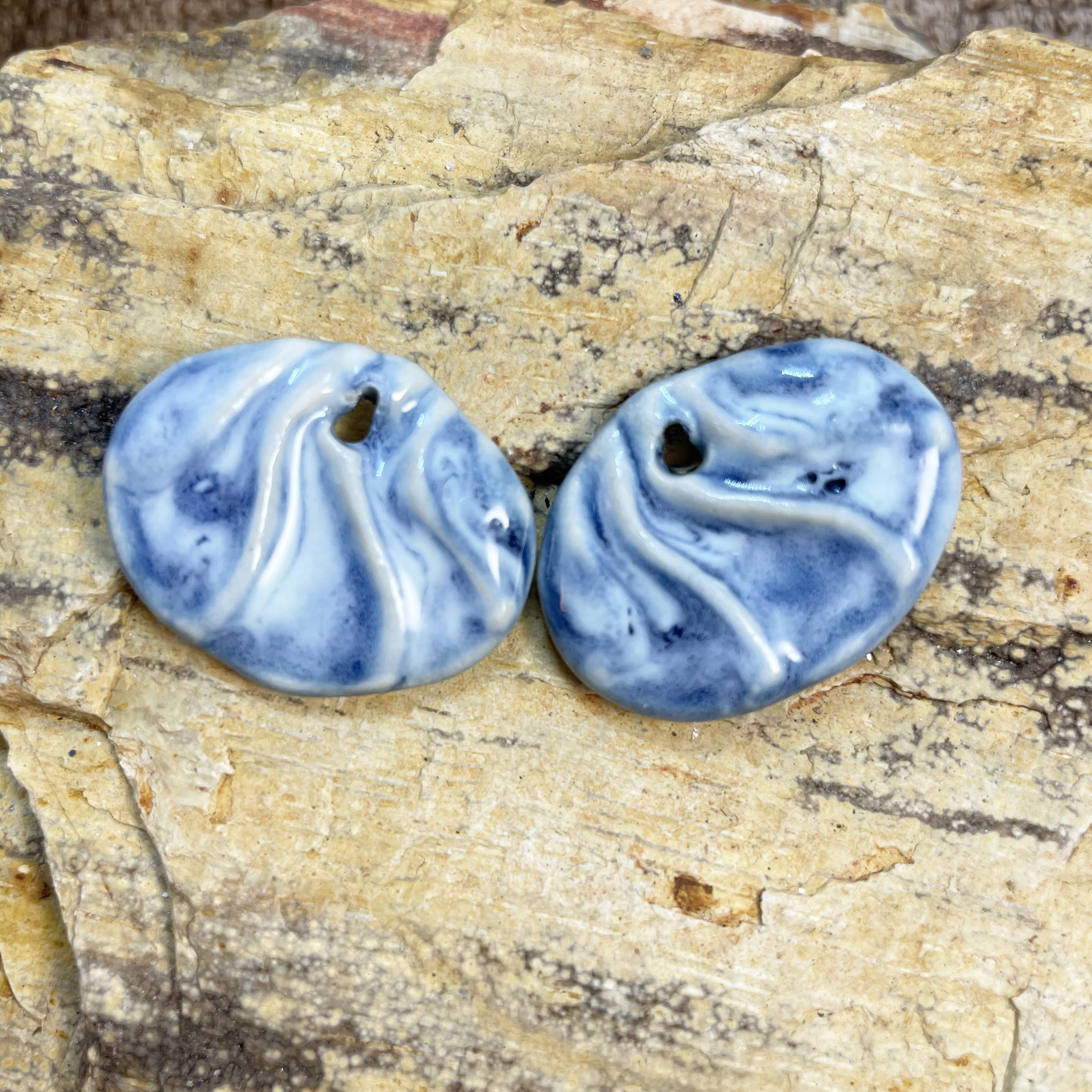 Ceramic Charms Set of 2 Handmade Ceramic Blue Boho Charm Etsy
