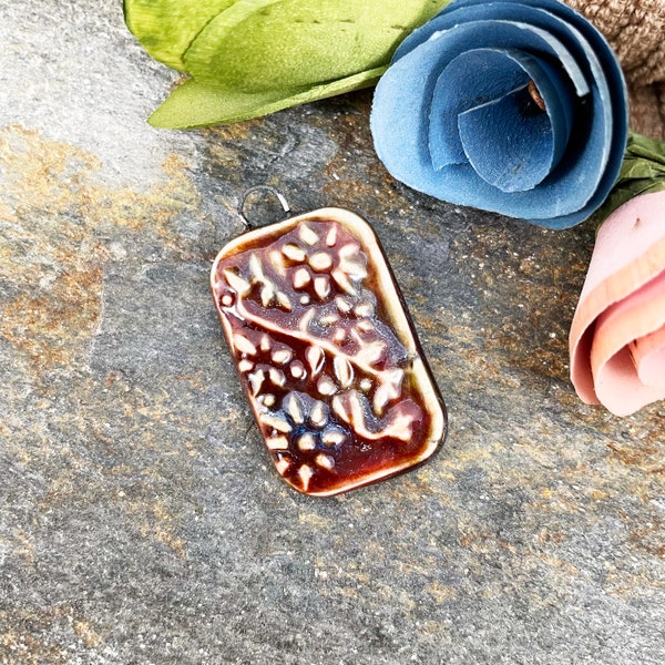 Handmade Ceramic Pendant: Floral Boho Charm, Jewelry Supply