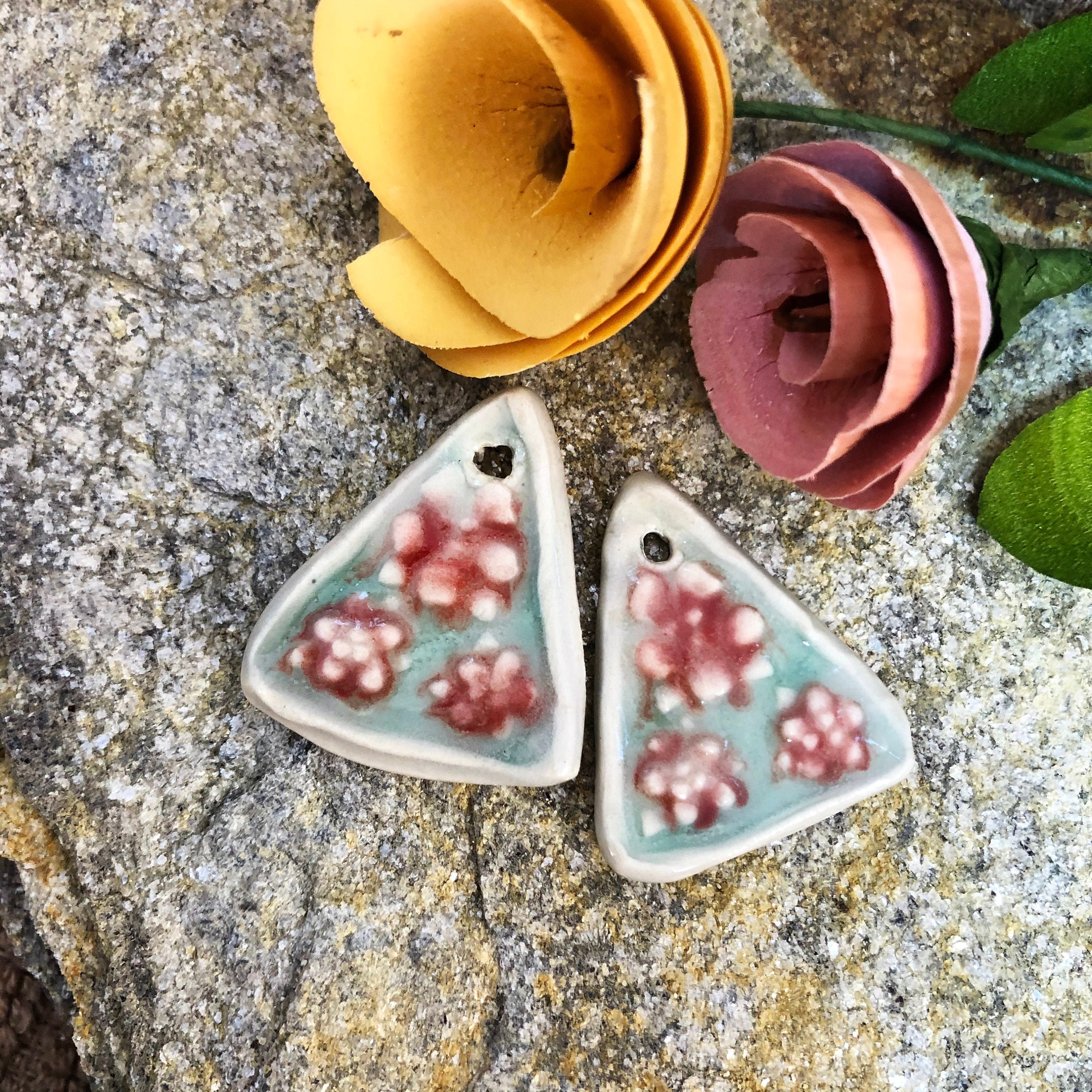 Ceramic Charms Set of 2 Handmade Ceramic Green and Red Etsy