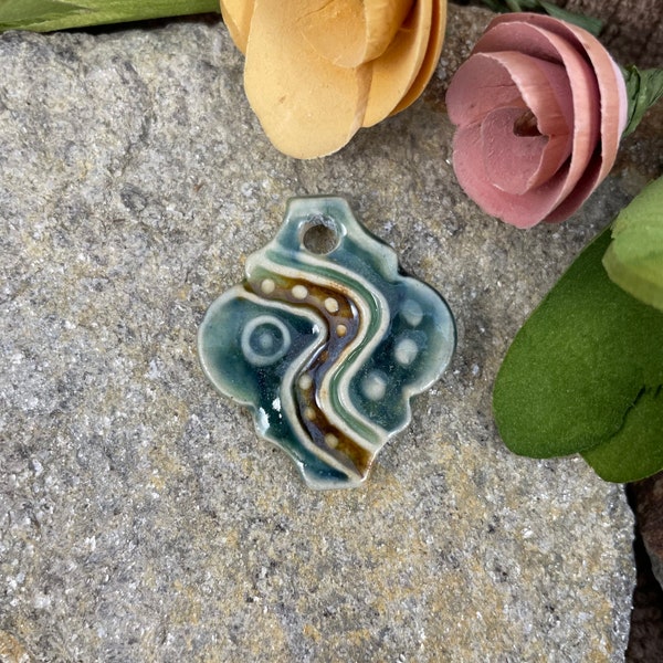 Handmade Ceramic Pendant: Boho Necklace Charm, Glazed Stoneware