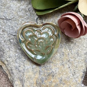 Artisan Pendant, Heart Charm, Jewelry Supply, Handmade Ceramic, Necklace Bead, Charm, Focal Bead, Clay Bead, porcelain bead