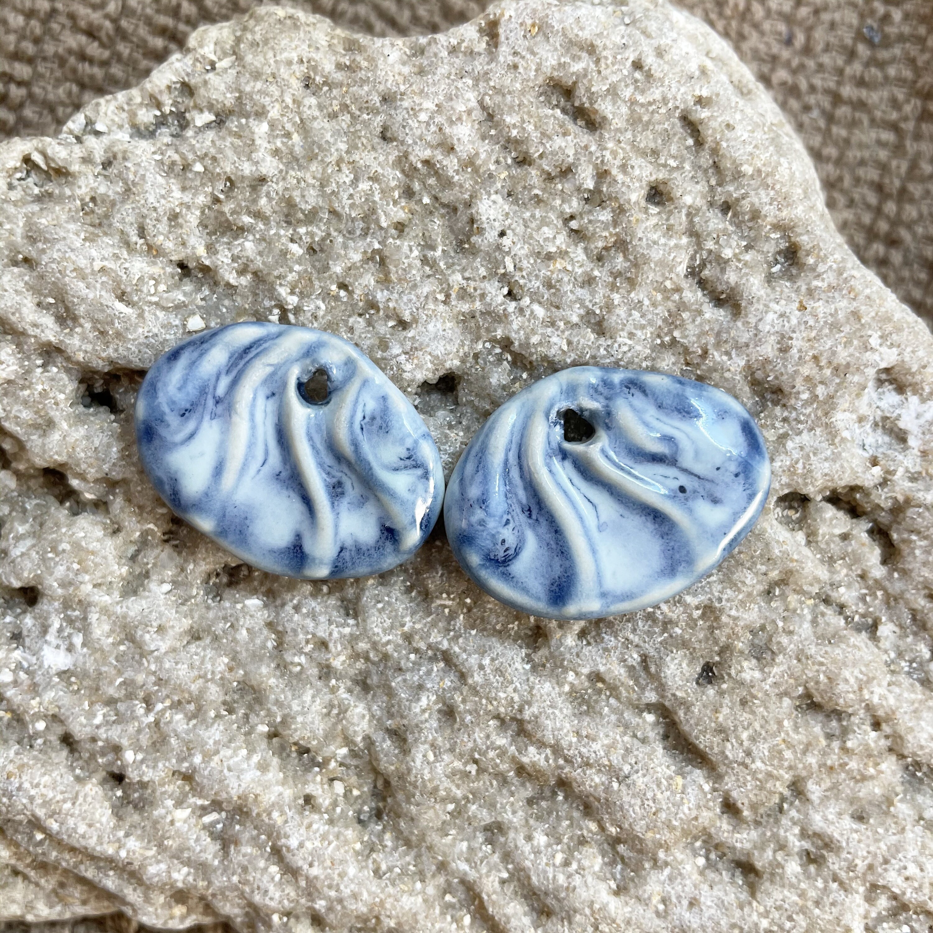 Ceramic Charms Set of 2 Handmade Ceramic Blue Boho Charm Etsy