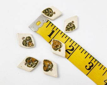 Buttons Set of 6 Diamond Shaped with Leaf Pattern Sewing Supplies Artisan Buttons