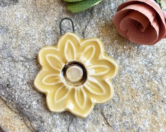 Artisan Charm, Flower Pendant, Jewelry Supply, Handmade Ceramic, Charm, Focal Bead, Clay Bead