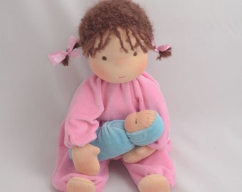 14" Handmade Waldorf Doll: Natural Wool, Cotton, Mohair