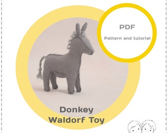 Felt donkey pattern and tutorial, Waldorf Nativity pattern, stuffed animal tutorial, nativity dolls pattern